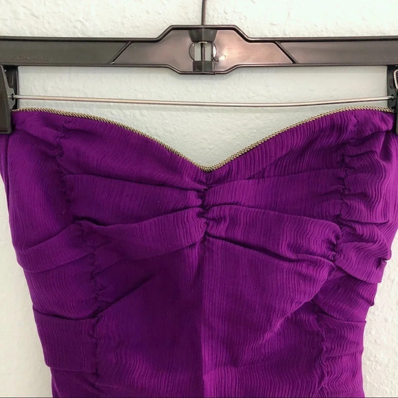 Myne Purple Gold Silk Strapless Mini Short w/ a Bow Dress 2 - Picture 3 of 6